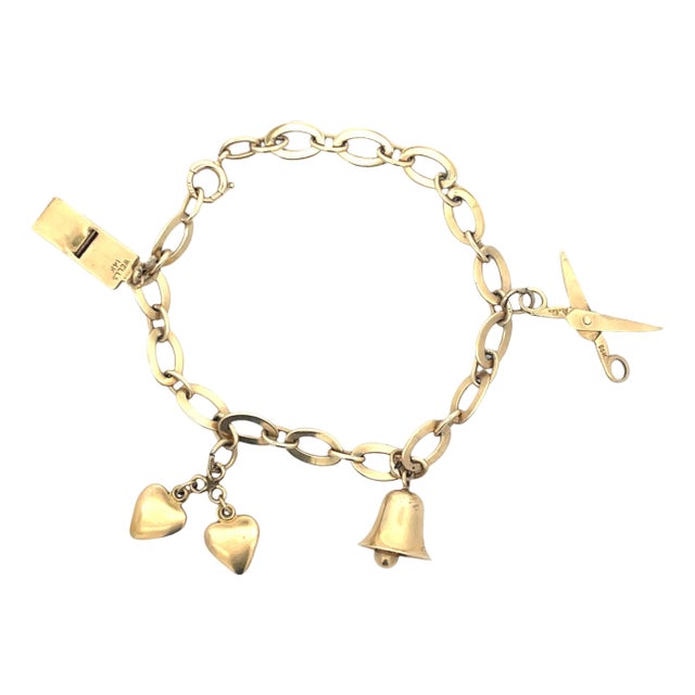 Vintage 14k Yellow Gold Multi Charm Bracelet For Sale