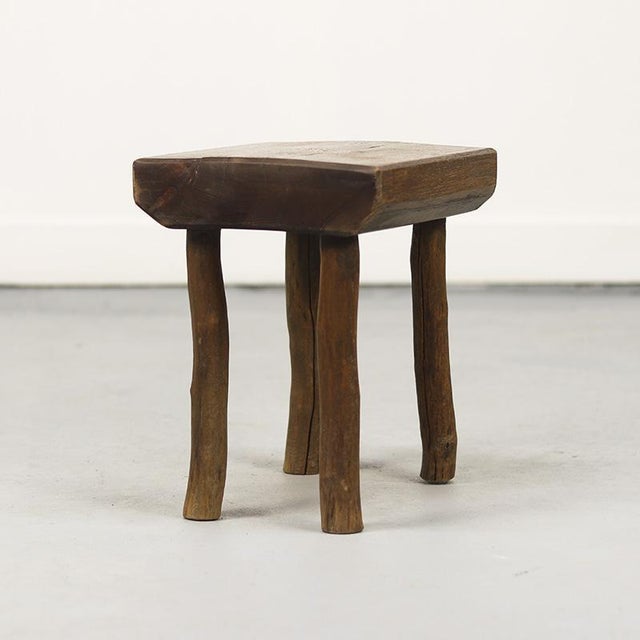 Contemporary Primitive Wabi Sabi Oak Farmhouse Stool, 1940s For Sale - Image 3 of 12