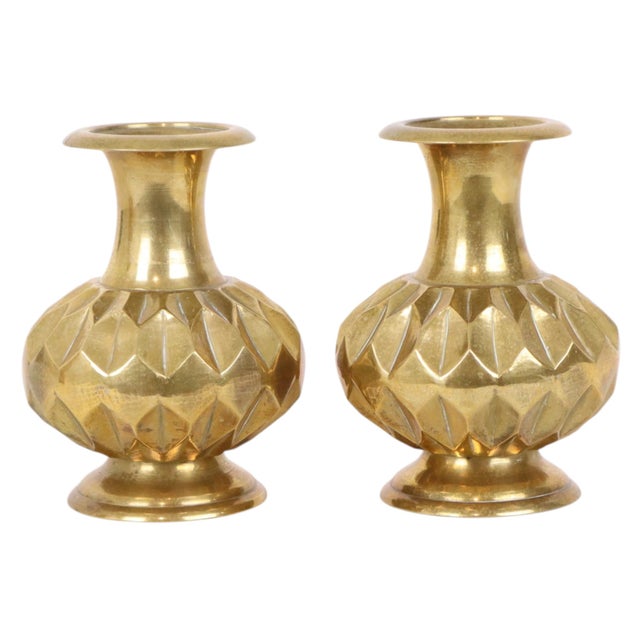 Brass Vases with Geometric Design, Set of 2 For Sale - Image 12 of 14