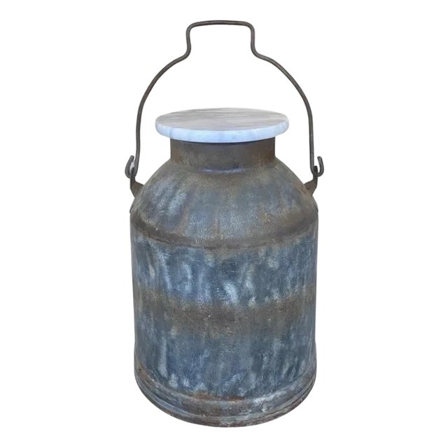 Rusty Milk Pail Drink Table With Marble Top For Sale