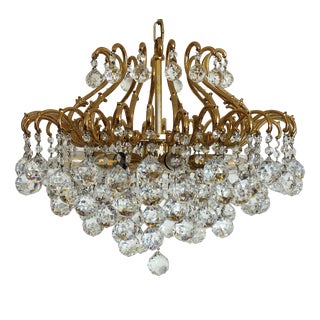 Vintage Brass and Lead Crystal Ball Chandelier from Schröder, 1970s For Sale
