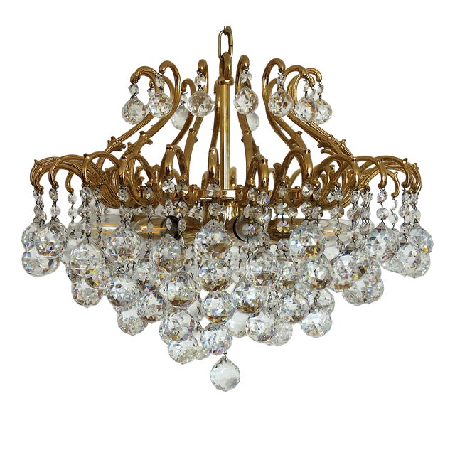 Vintage Brass and Lead Crystal Ball Chandelier from Schröder, 1970s For Sale
