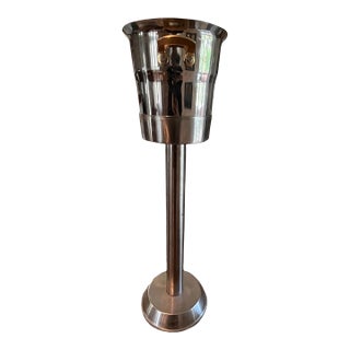 Vintage 1970s Spring Switzerland Inox 18/8 Stainless Steel Champagne Bucket & Pedestal Stand, 28” For Sale