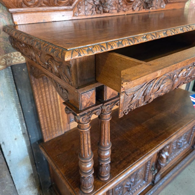 Baroque Late 19th Century Heavily Carved Oak Baroque Revival Sideboard Server With 2 Doors & 2 Drawers For Sale - Image 3 of 18