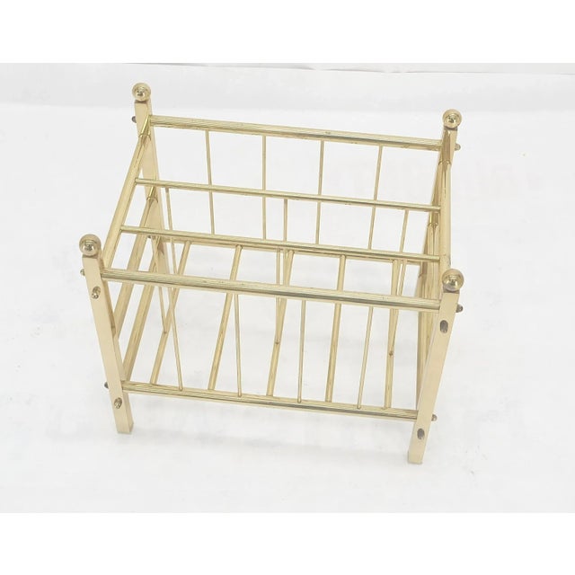Solid Brass Tube Vintage Mid Century Modern Caddy Magazine Rack Ball Finial For Sale - Image 6 of 12