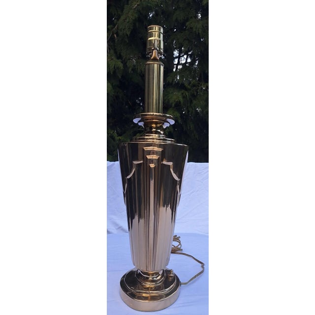 Vintage Rembrandt Solid Brass Art Deco Lamp With Shade For Sale In Seattle - Image 6 of 12
