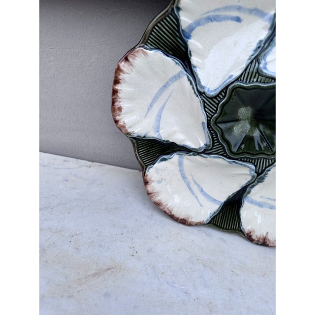 French Majolica oyster plate signed Longchamp, circa 1900.