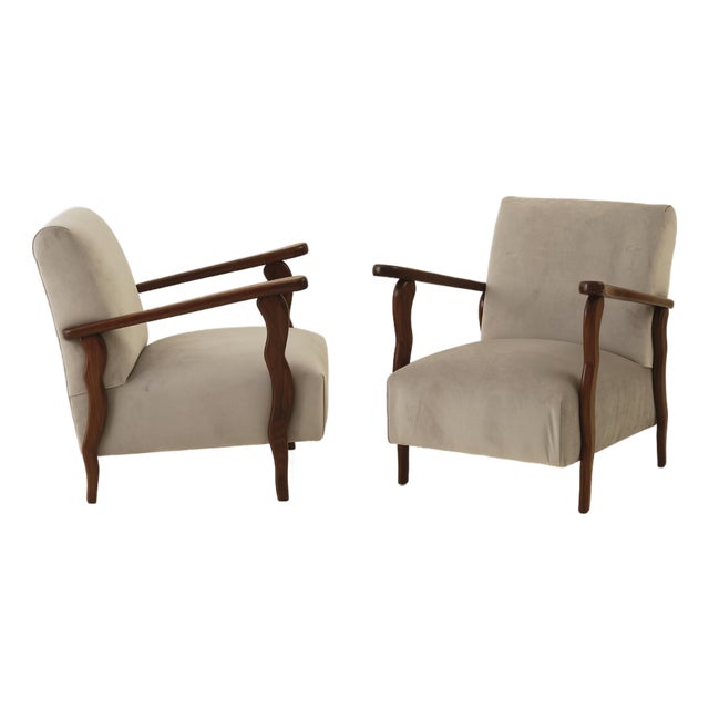 Italian Art Deco Wavy Wood Armchairs, a Pair, 1940s For Sale