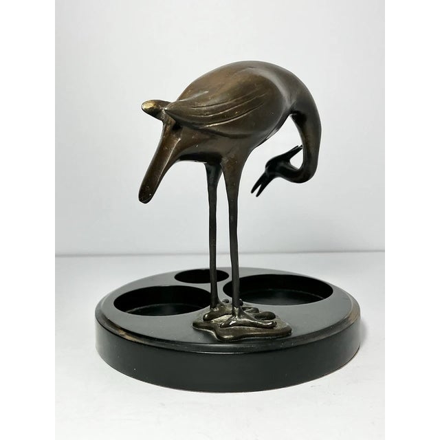 1960s 1960s Vintage Bronze Crane Bird 3-Compartment Vanity Dresser Tray For Sale - Image 5 of 11