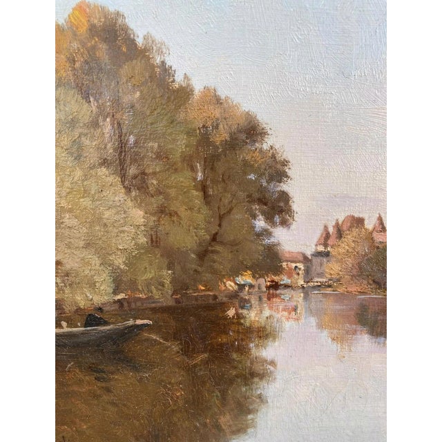 "Village Lake" 19th-Century Antique Framed European Landscape Painting For Sale In New Orleans - Image 6 of 9