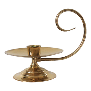 Vintage Brass Chamberstick Taper Candle Holder With a Swirl or Curled Handle