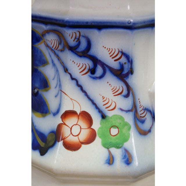 4 Antique Gaudy Welsh Ironstone Cobalt Blue Floral Teapot Pitcher & Bowls For Sale - Image 14 of 18