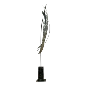 Vintage Boho Monumental Abstract Brushed Steel Sculpture