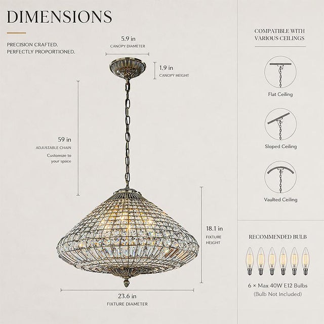 Gracefully aged and artfully finished, this vintage crystal chandelier features a unique antique bronze tone with a...