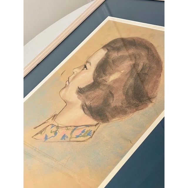 Mid-Century Modern Mid Century Modern Female Framed Original Pastel Portrait For Sale - Image 3 of 12