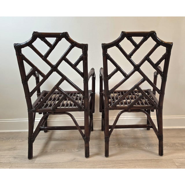 Vintage Chinese Chippendale Organic Bamboo Dining Armchairs - A Pair For Sale In Los Angeles - Image 6 of 16