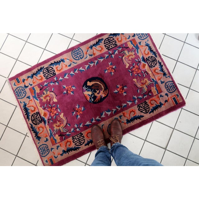 Art Deco 1920s, Handmade Antique Art Deco Chinese Rug 3.1' X 4.5' For Sale - Image 3 of 12