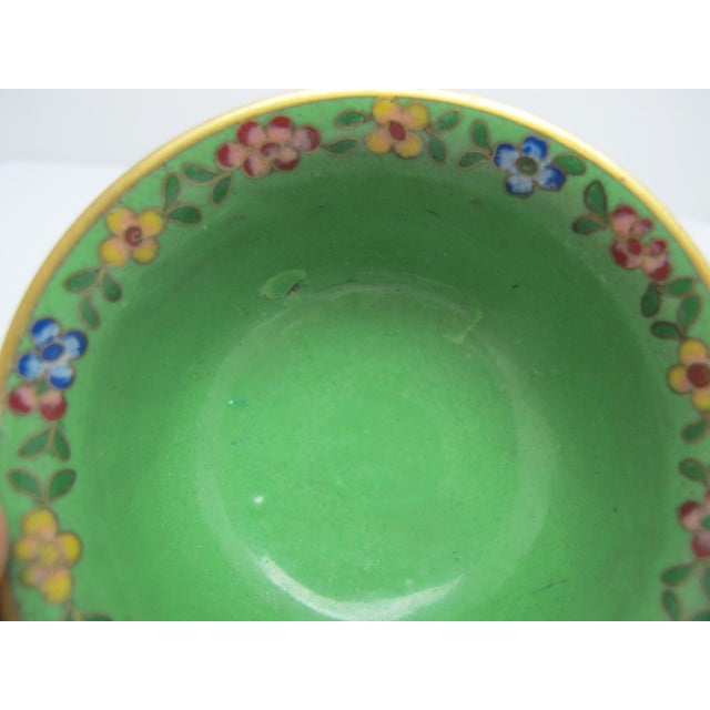 Chinese Small Cloisonne Flower Branch Green Interior Bowl Pair For Sale - Image 9 of 9