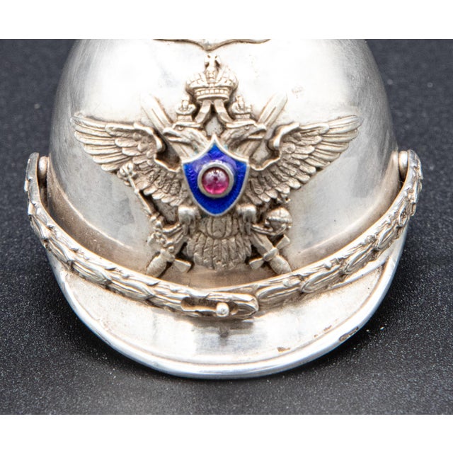 Traditional Early 20th Century Silver Imperial Guard Helmet Stirrup Cup With Ruby For Sale - Image 3 of 9