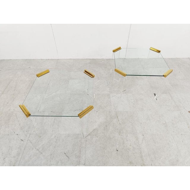 Acrylic Glass and Brass Coffee Tables, 1970s, Set of 2 For Sale - Image 6 of 13