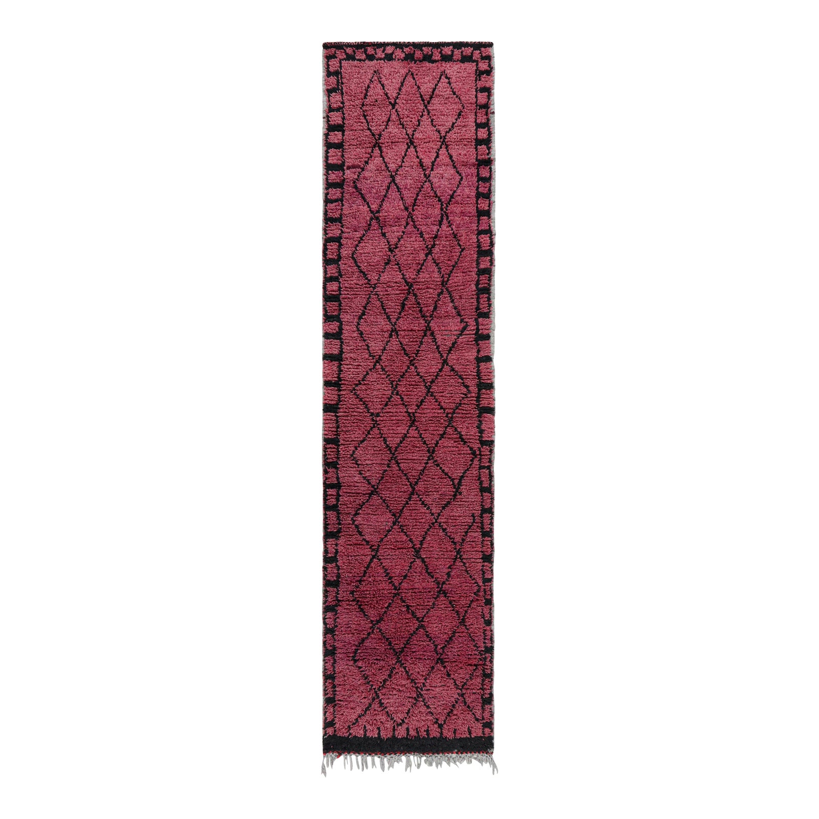 Vintage Moroccan Runner Rug in Magenta & Black Diamond Patterns | Rug ...