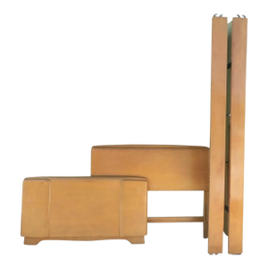 Vintage Midcentury Modern Heywood Wakefield Twin Size Maple Wood Headboard Footboard Bed Frame