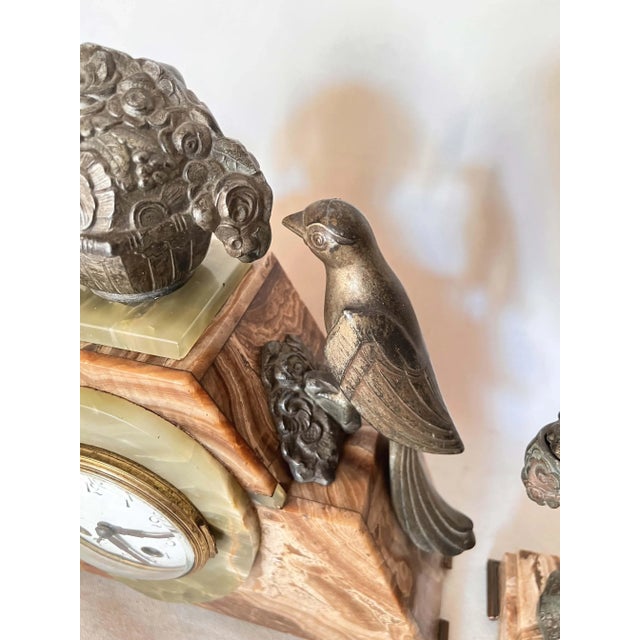 Art Deco Clock with Cassolettes in Marble, Set of 3 For Sale - Image 6 of 17