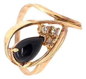 14 Karat Onyx and Diamond Yellow Gold Ring Freeform 0.03 TDW, Size 6.5