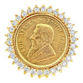 South African Coin Ring with Diamond Halo .66cttw, Size 9 For Sale