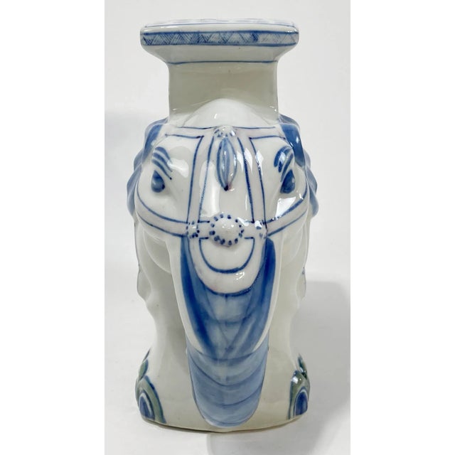 Mid 20th Century Vintage Ceramic Blue and White Elephant Stand For Sale - Image 5 of 11