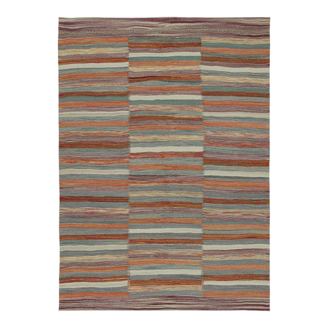 1950s Vintage Persian Kilim in Panel-Weave With Polychromatic Stripes by Rug & Kilim For Sale