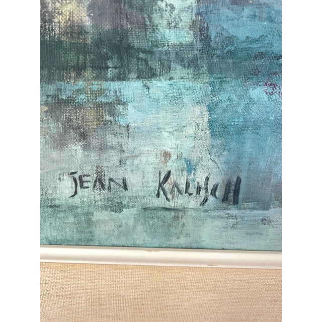 1960s Vintage Harbor Scene Jean Kalisch Abstract Painting Oil on Board For Sale - Image 4 of 12