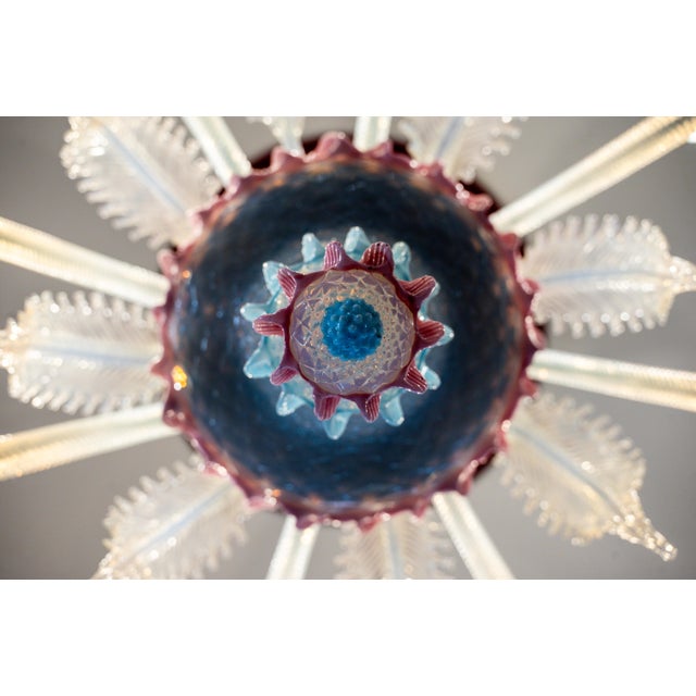 1977 Vetreria Artistica Stefano Murano 36” Pastel Opalescent Floral Chandelier For Sale - Image 12 of 17