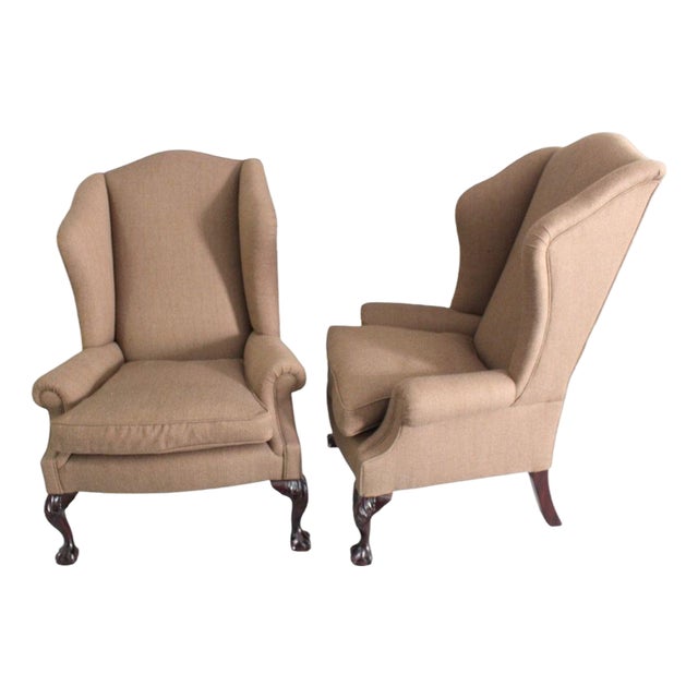 George Smith LTD Tan Wingback Chairs - Set of 2 For Sale
