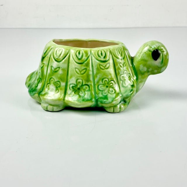 Ceramic 1970s Vintage Boho Chic Folk Art Whimsical Turtle Ceramic Planter For Sale - Image 7 of 12