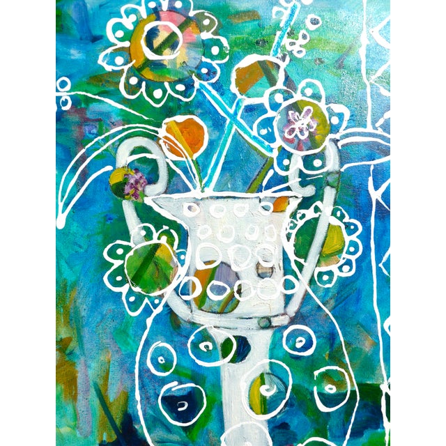 Abstract Martha Holden - "Turquoise Vase" Framed Oil Painting For Sale - Image 3 of 6