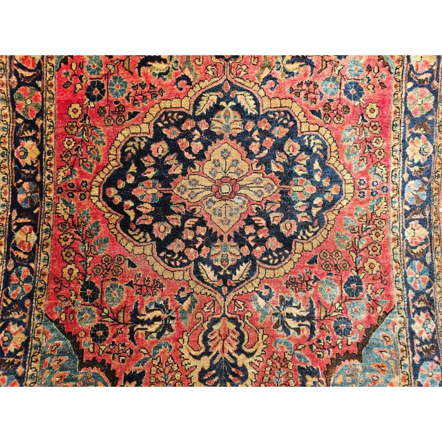 Vintage Persian Sarouk Area Rug, Handwoven Floral Design, Red & Turquoise, 4’ X 5’ For Sale - Image 10 of 12