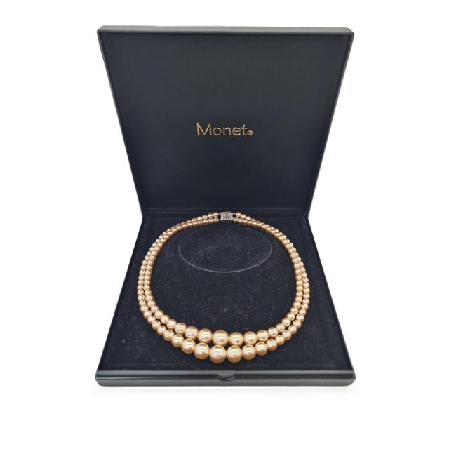 Double-Strand Faux Pearl Necklace from Monet, 1960s For Sale - Image 9 of 9