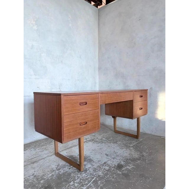 Mid-Century Teak Desk with Sleigh Legs For Sale - Image 5 of 7