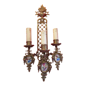 19thc Large French Neoclassic Gilt Bronze & Porcelain Wall Sconce