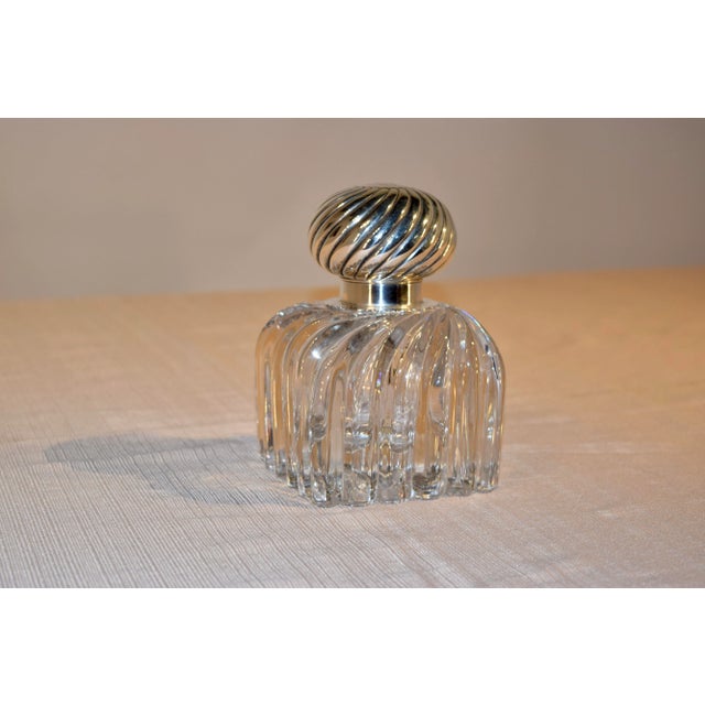 19th century marked Gorham inkwell with a sterling top and collar and handblown base. It retains the original handblown...