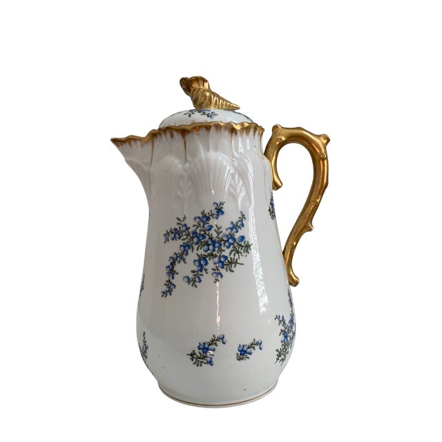Limoges, France Antique R. Delinières & Cie Limoges Gilt Porcelain Chocolate Pot With Shell Finial For Sale - Image 4 of 17