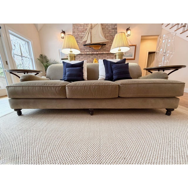 Custom Classic Roll Arm 3 Seat Sofa Upholstered in Velvet by Restoration Hardware, Attributed to George Smith For Sale - Image 12 of 18