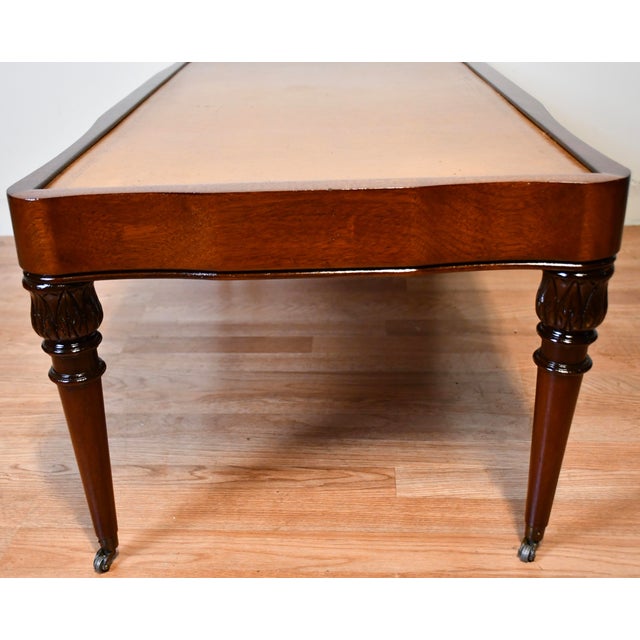 Wood 1930s Regency Style Mahogany & Leather Top Coffee Table on Casters For Sale - Image 7 of 11