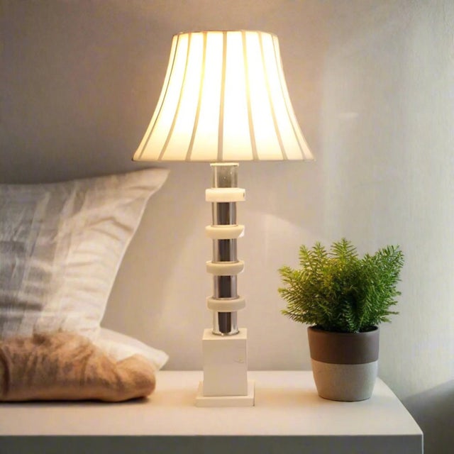 White 1970s Stacked Rings of Carrara Marble Table Lamp For Sale - Image 8 of 8