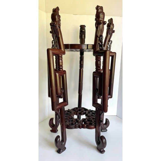 Mid 20th Century Asian Rosewood Hongmu Dragon Glass Side Table For Sale - Image 10 of 13