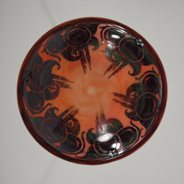 Metal French Art Deco Pendant Light by Le Verre Francais Schneider - 1925 Cameo Chandelier France For Sale - Image 7 of 12