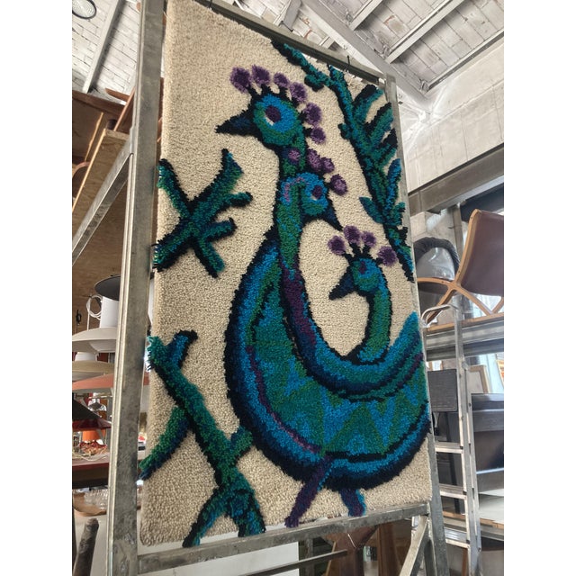 Seventies good quality wool tapestry, depicting peacocks. Just requires 2 small hooks or screws to fit to wall.