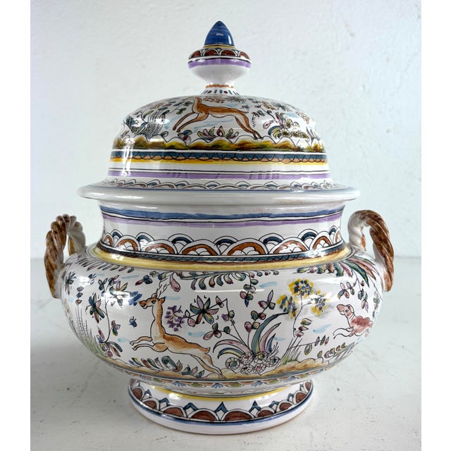 1980s Mid 20th Century Hand Painted Portuguese Serving Bowl For Sale - Image 5 of 11