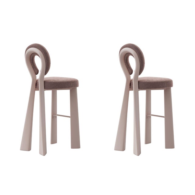 Brown Mary Bar Chairs with Wood or Lacquered Legs by Ottiu, Set of 2 For Sale - Image 8 of 8